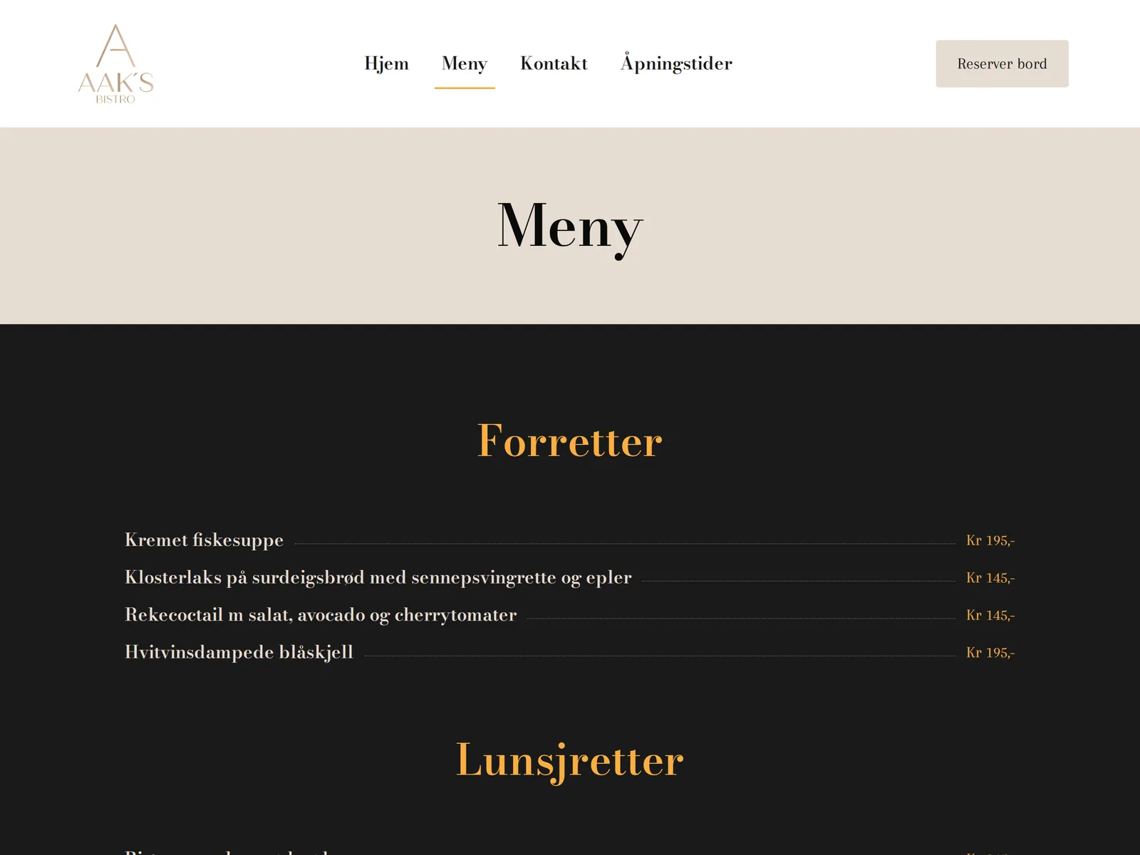 Skjermbilde av aaksbistro.no