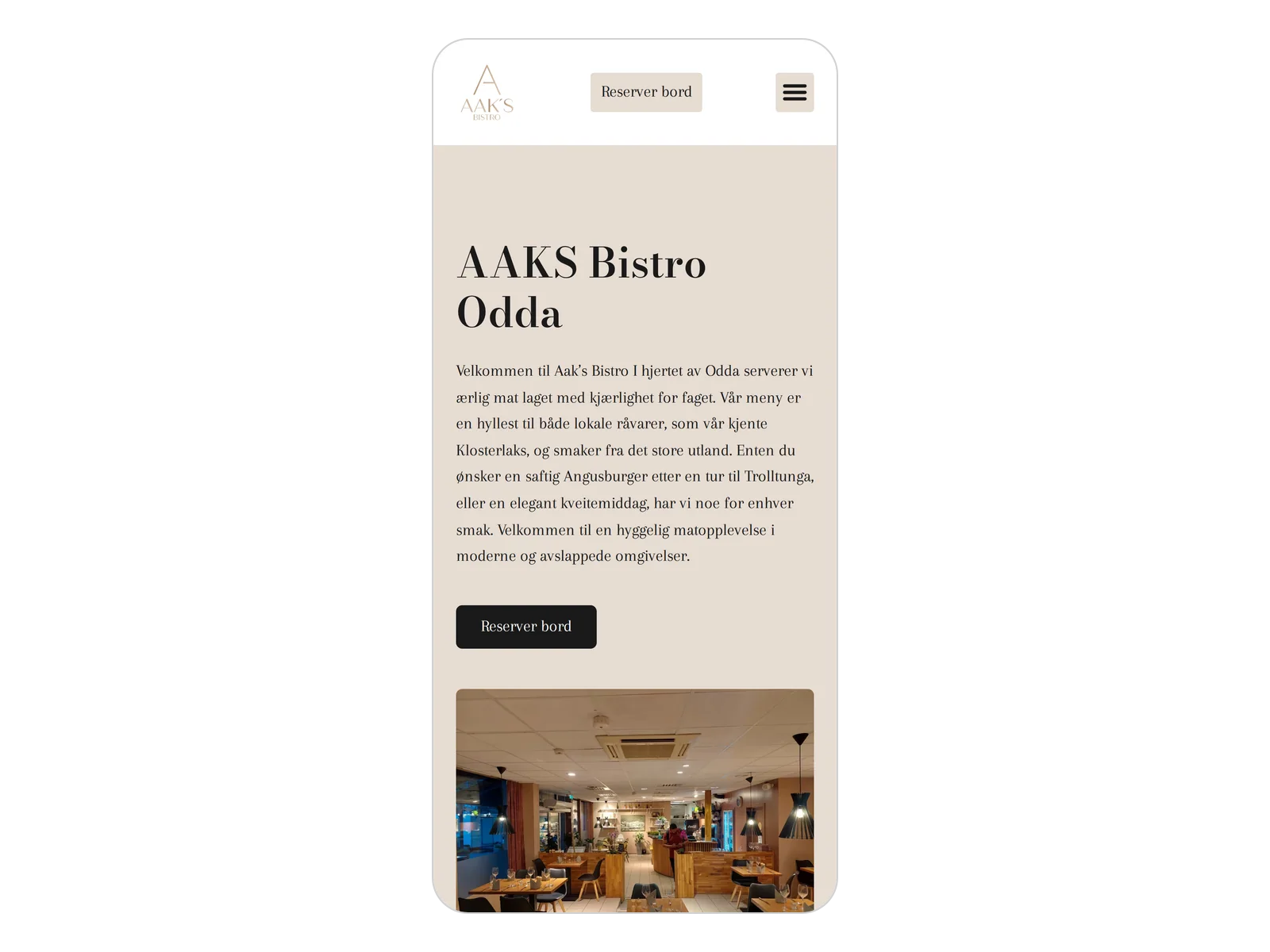 Skjermbilde av aaksbistro.no