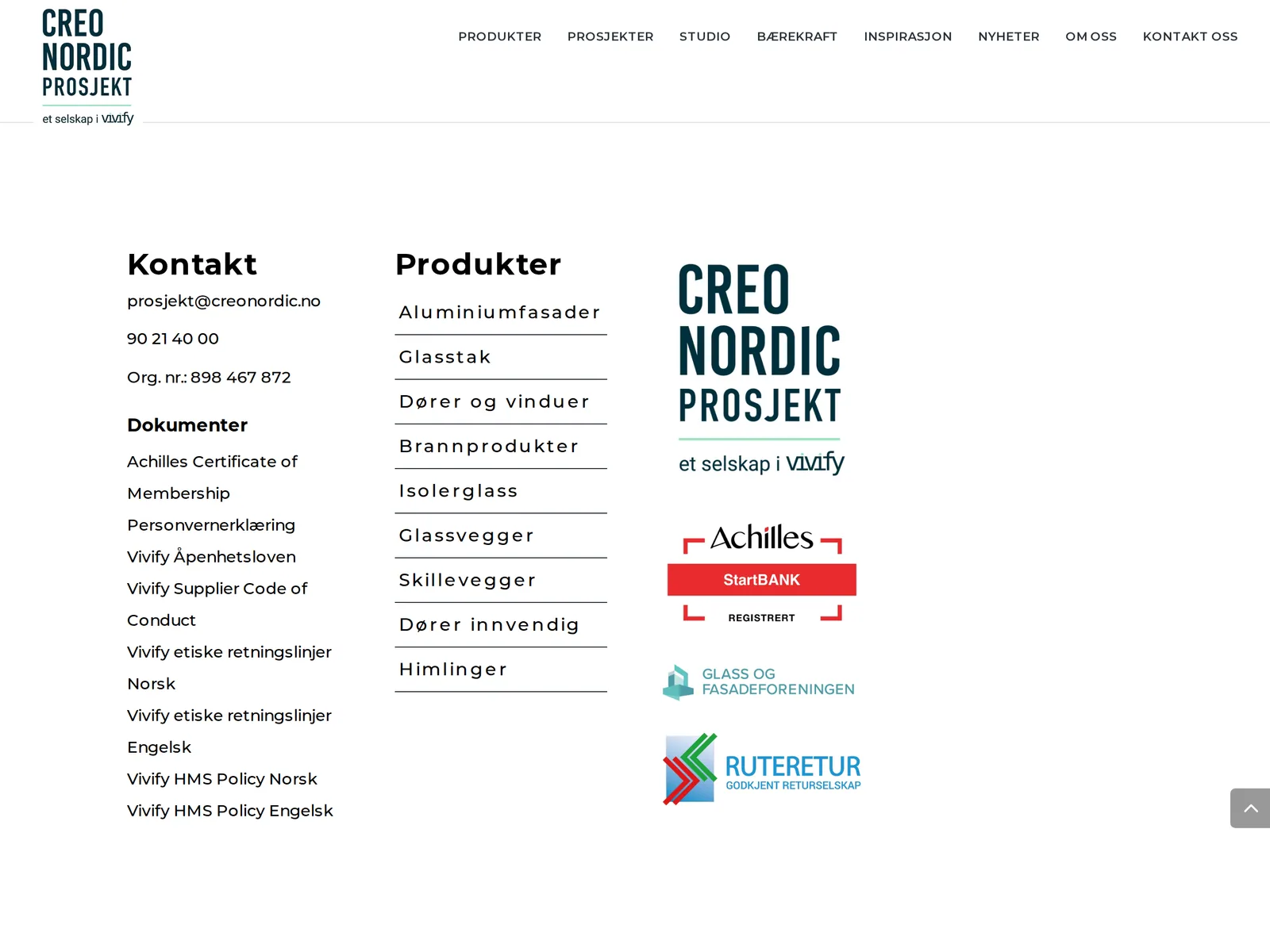 Skjermbilde av creonordicprosjekt.no