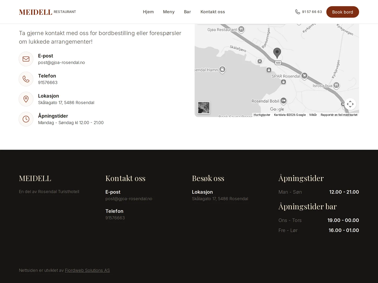 Skjermbilde av meidellrestaurant.no