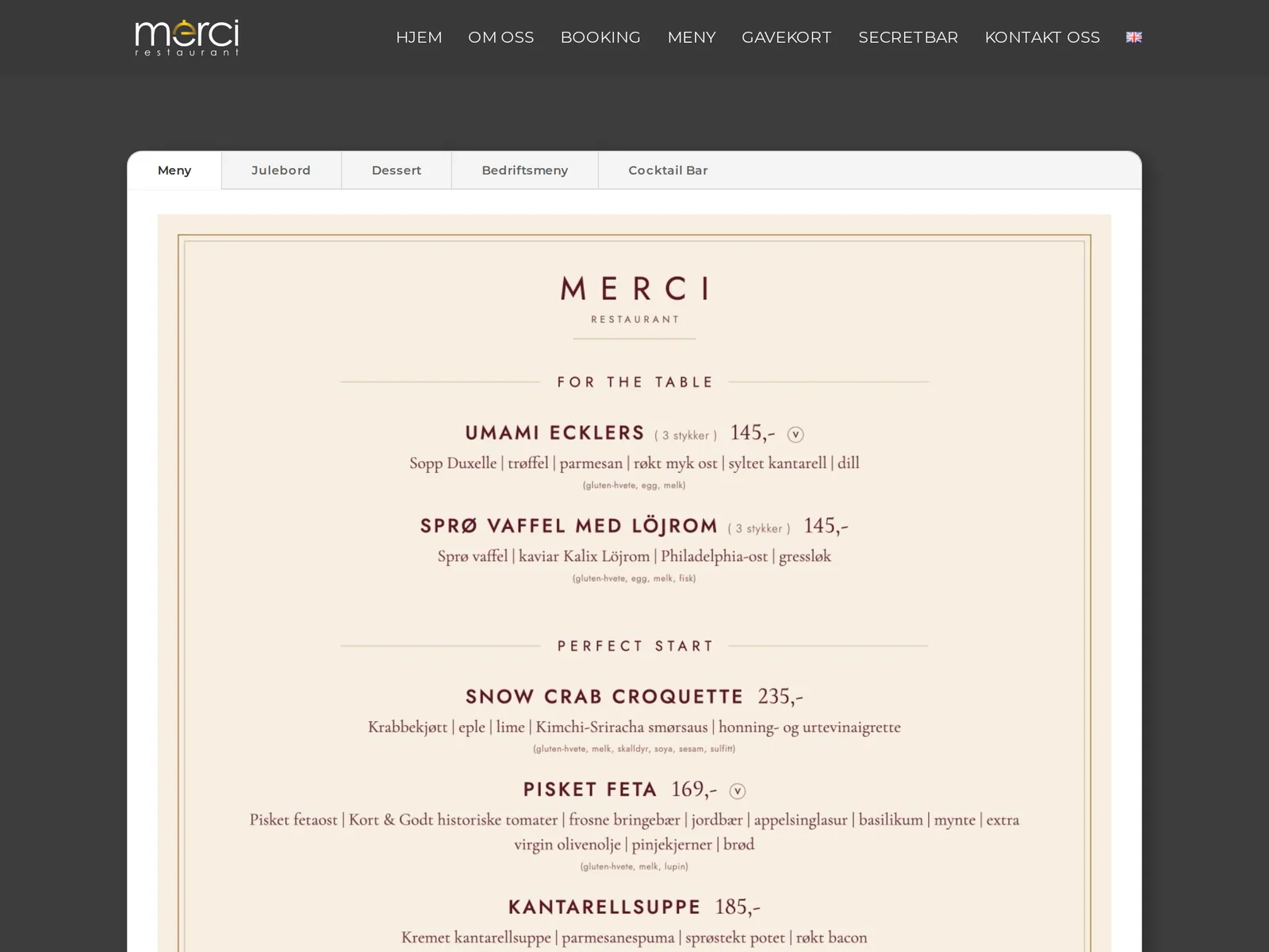Skjermbilde av mercirestaurant.no