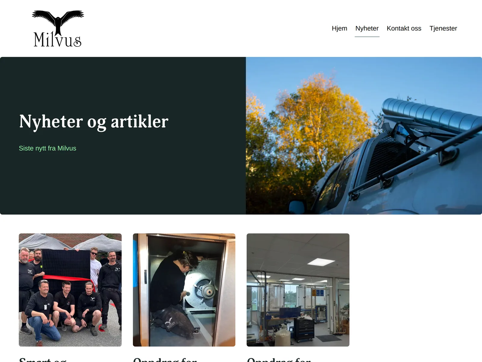 Skjermbilde av milvus.no