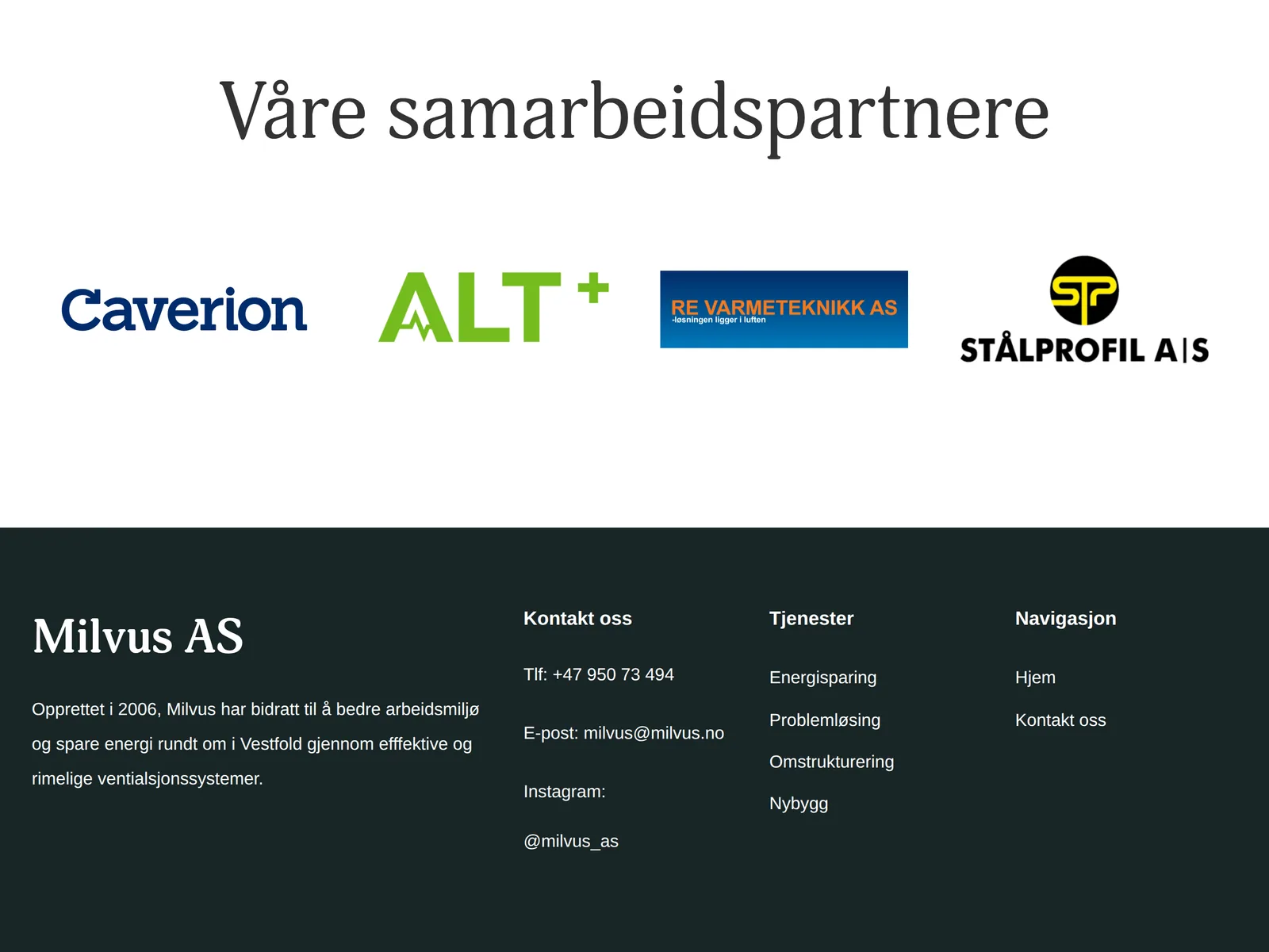 Skjermbilde av milvus.no
