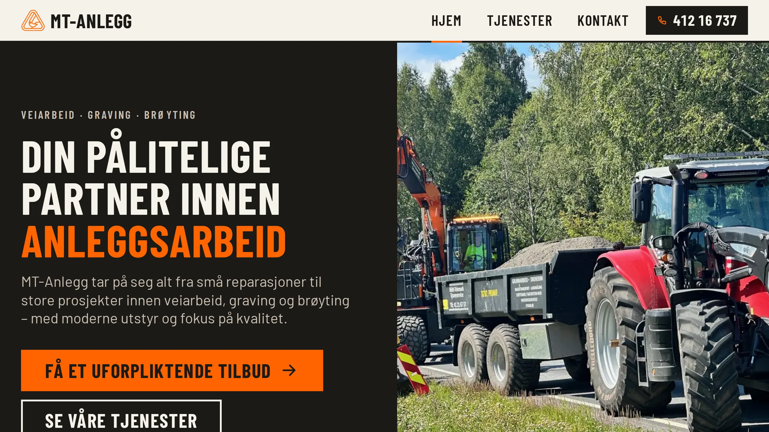 Forsiden på mt-anlegg.no