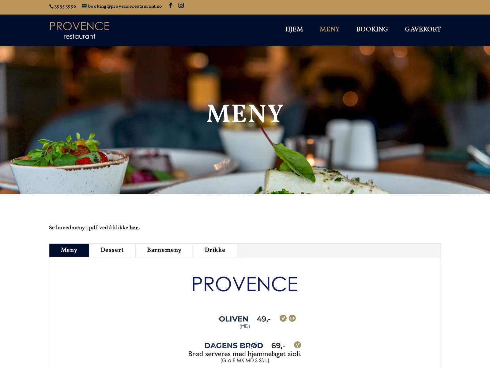 Skjermbilde av provencerestaurant.no