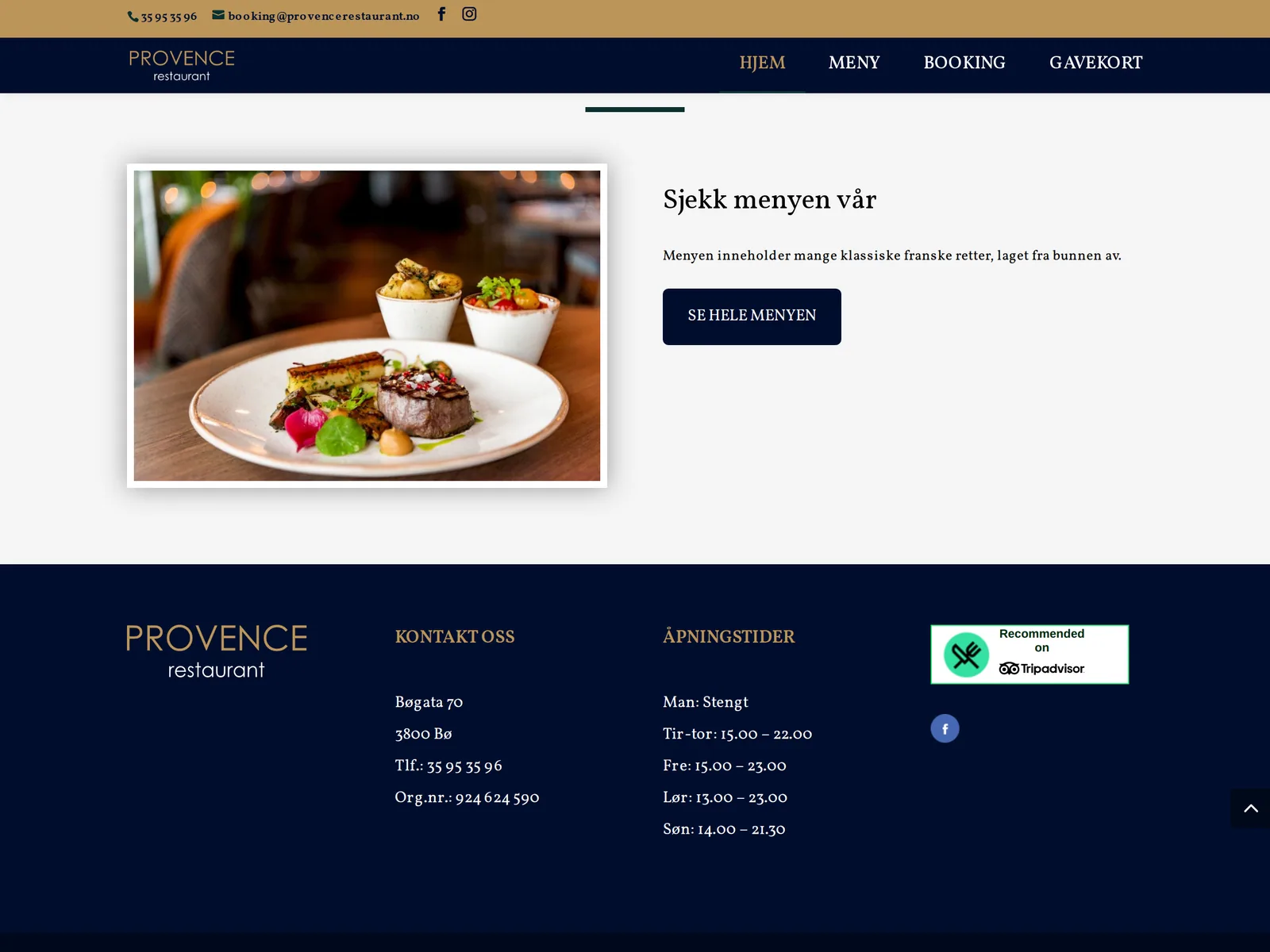 Skjermbilde av provencerestaurant.no