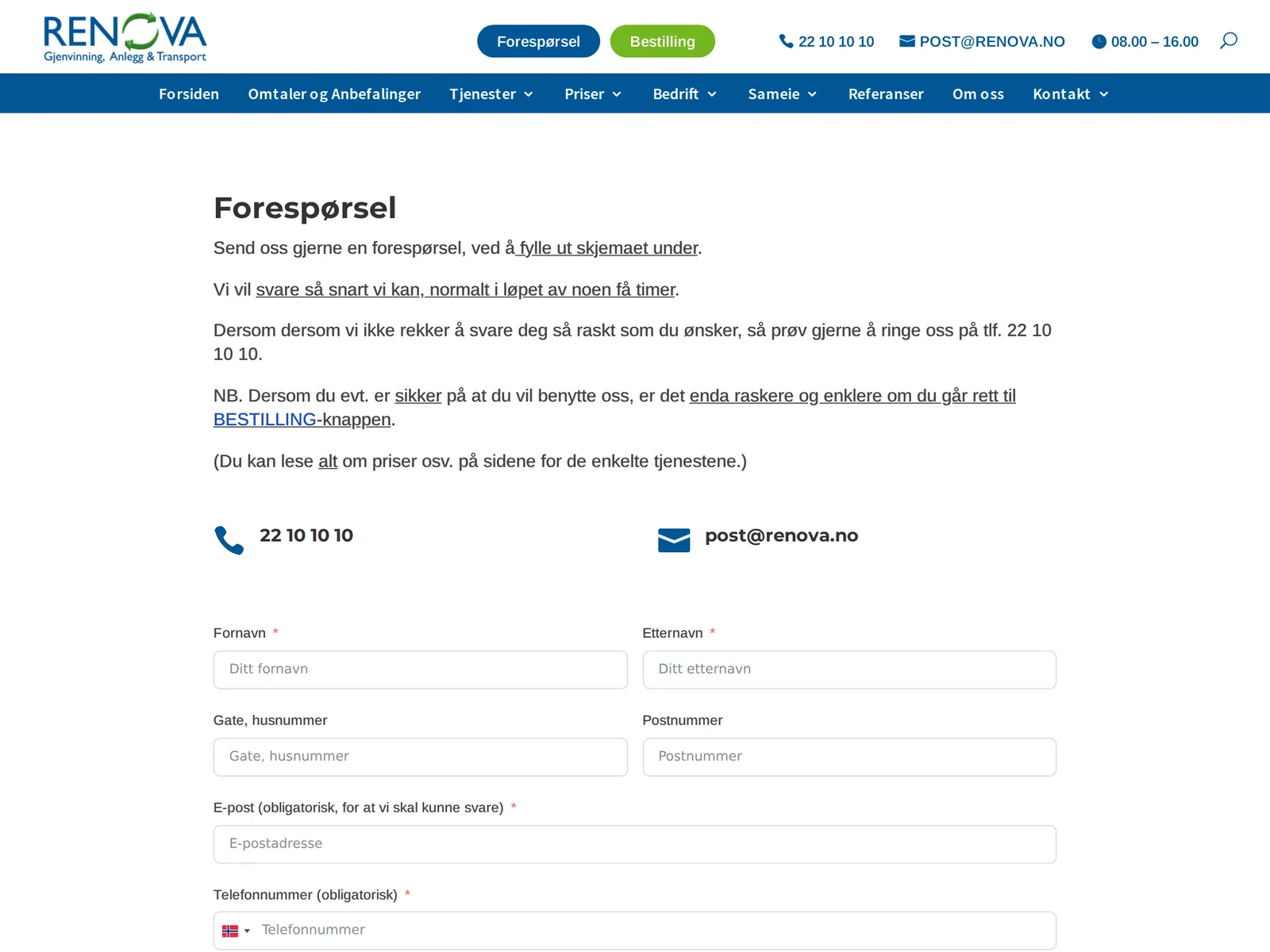 Skjermbilde av renova.no