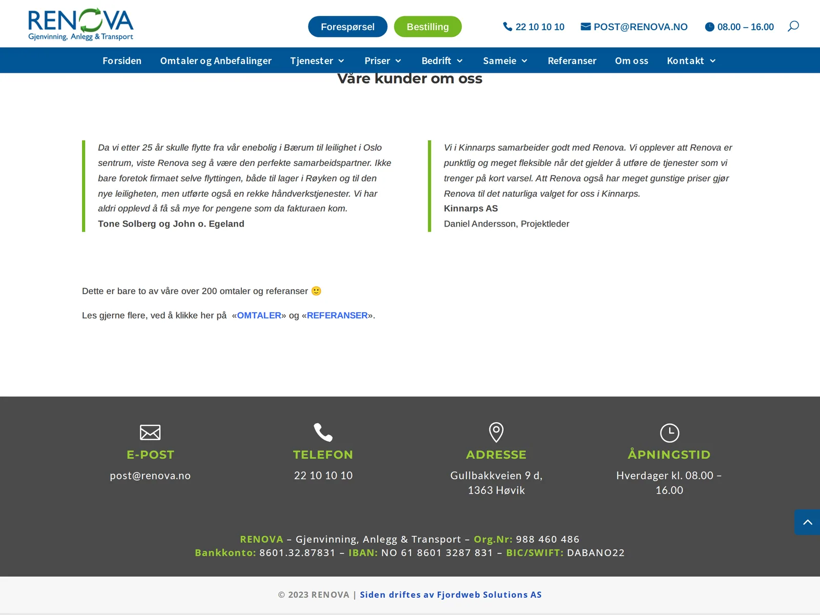 Skjermbilde av renova.no