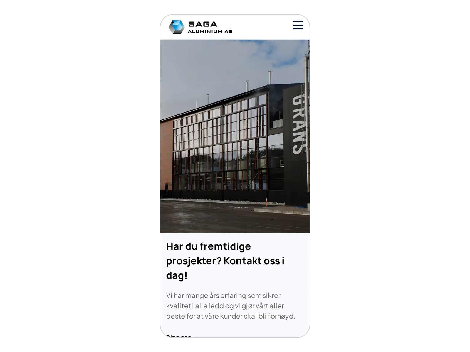 Skjermbilde av sagaaluminium.no