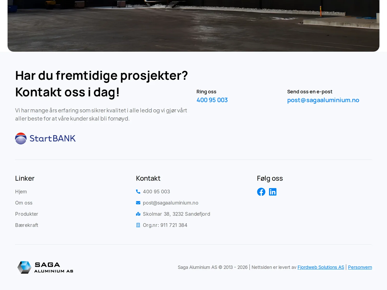 Skjermbilde av sagaaluminium.no
