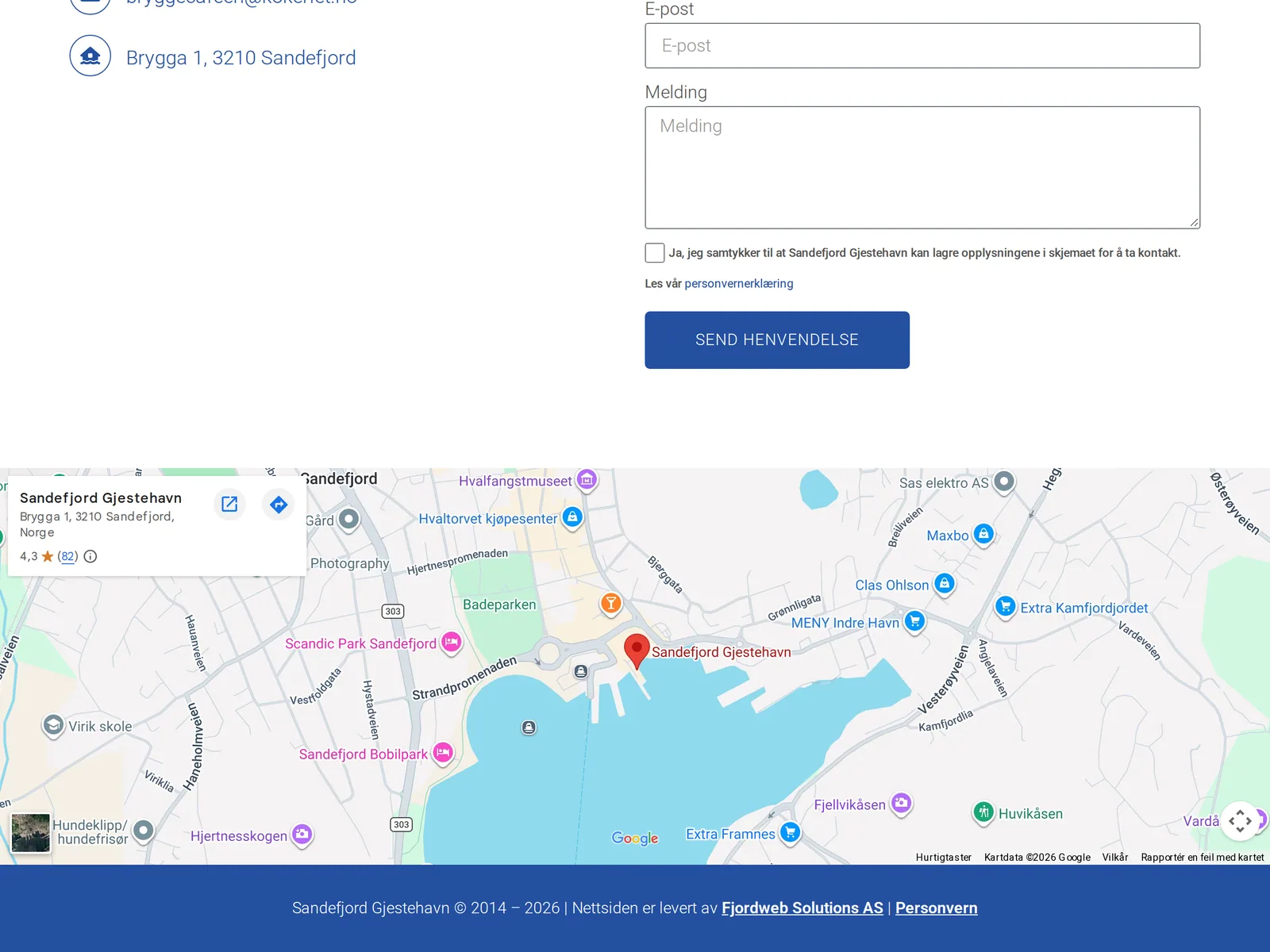 Skjermbilde av sandefjordgjestehavn.no