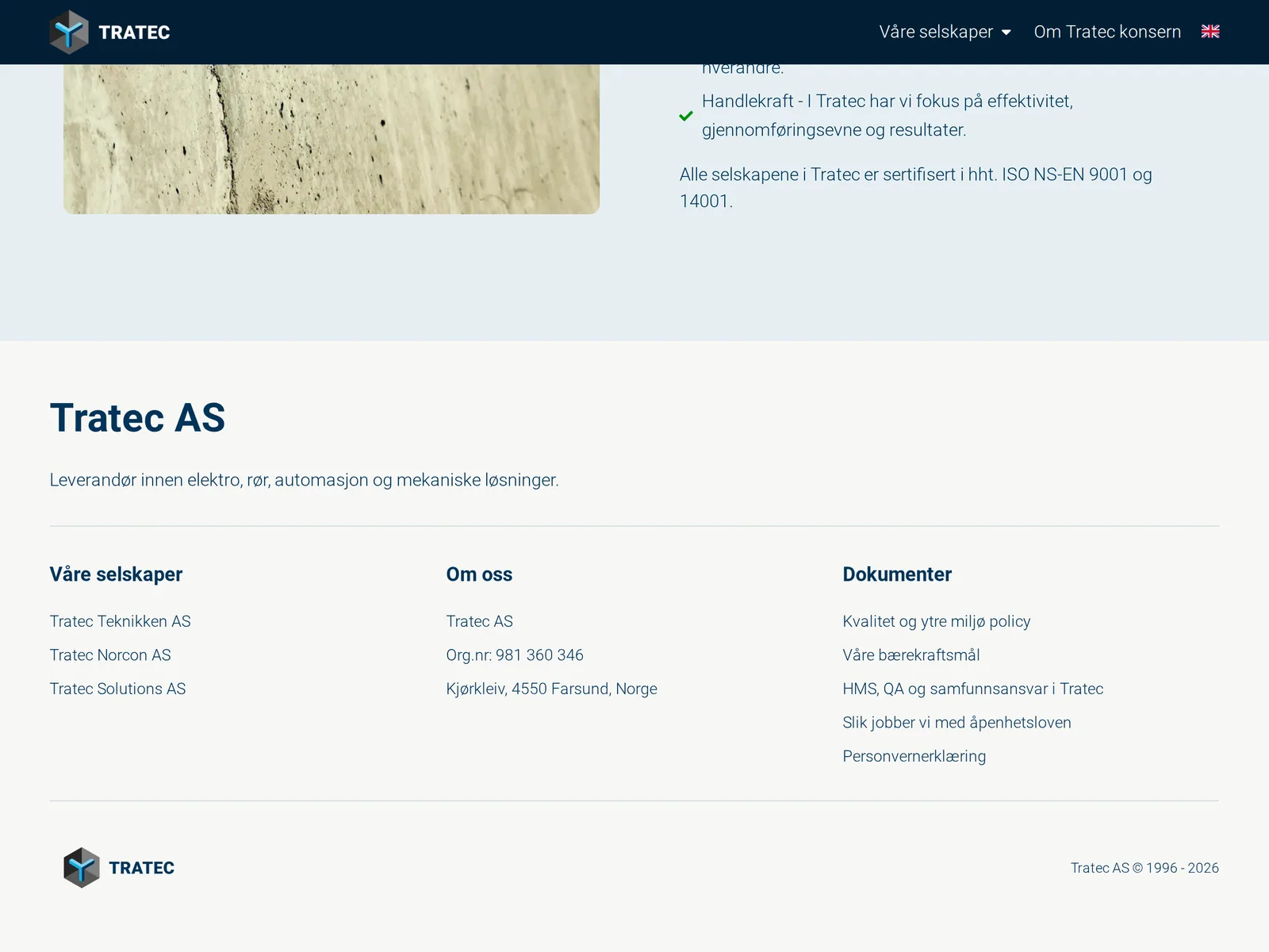 Skjermbilde av tratec.no